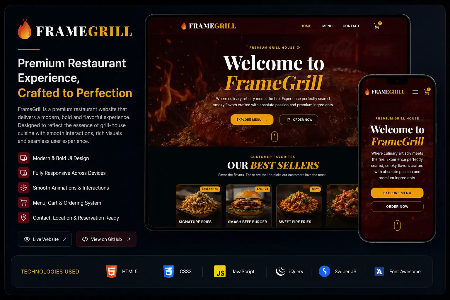 FrameGrill Hub - E-Commerce · Digital Ordering